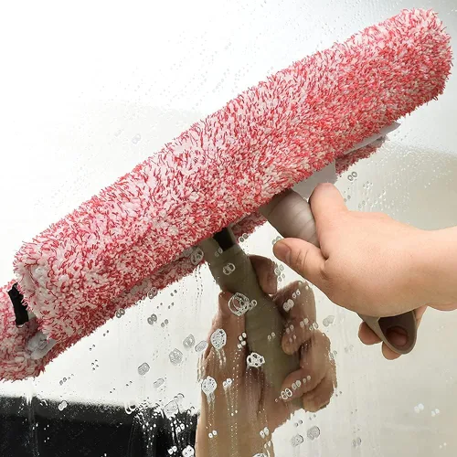 Vista 2 de Escobilla multiusos de ventana de 12 pulgadas con poste de aluminio ajustable de 6.7 a 49.4 pulgadas, limpiador de ventana de microfibra altamente