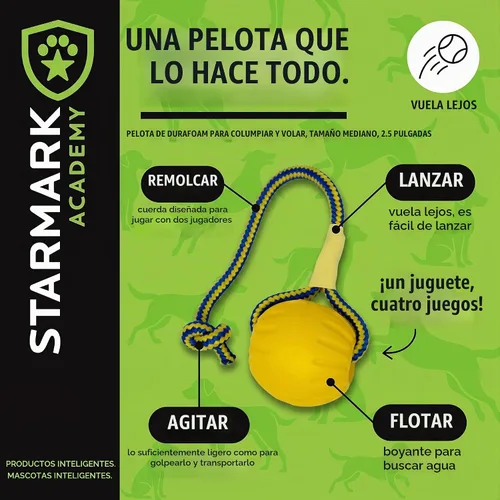 Vista 4 de Juguete de perro StarMark Fantástico Balón de espuma en una cuerda, M, Dorado y amarillo