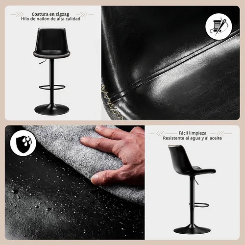 Vista 6 de STOOLINK Taburete de Bar Moderno Extra Grande con Asiento de Cuero de Microfibra - Altura Ajustable, Ergonómico de Servicio Pesado, Conjunto de Negro