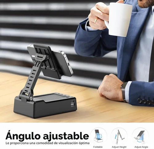 Vista 4 de JTEMAN Soporte para teléfono con altavoz Bluetooth y función de carga