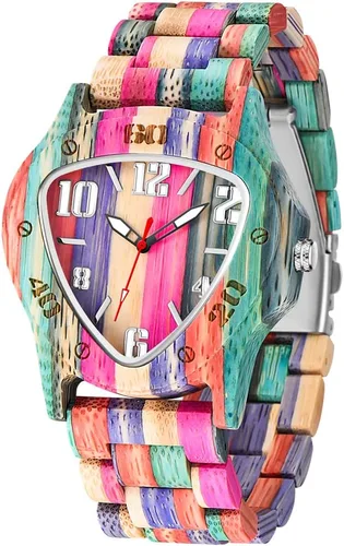 Vista 8 de Wooden Watches for Men Handmade Colorful Bamboo Engraved Wood Watch Analog Quartz Men's Wooden Watch Cus-Q1230