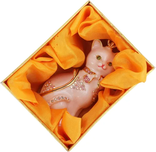Vista 7 de Joyero con bisagras para gatos, diamantes de imitación brillantes, detalles finos pintados a mano, decoración de gato, caja de baratijas