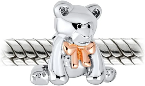 Vista 2 de I Love You CZ Accent Red Heart Stuffed Animal Teddy Bear Hug Charm Bead For Women Teen Daughter Gold Plated .925 Sterling Silver Fits European