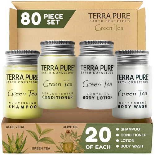 Vista 12 de Terra Pure Juego de jabones y artículos de tocador para hotel a granel Kit de amenidades 1-Shoppe Champú y acondicionador de 1 oz, gel de baño
