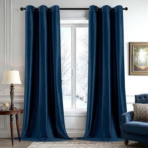 Vista 53 de ANRODUO Cortinas de terciopelo beige de 45 pulgadas de largo, opacas con aislamiento térmico insonorizado, cortinas de privacidad para oscurecer