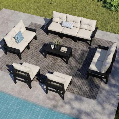 Vista 53 de Juego de muebles de patio HDPE de 13 piezas con mesas