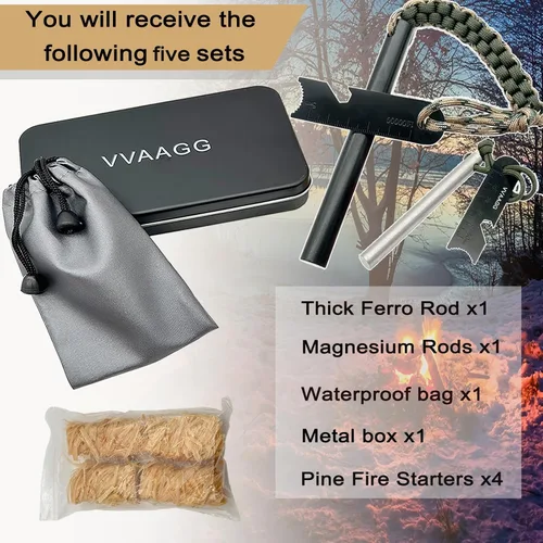 Vista 3 de VVAAGG 4 Inch Large Ferro Rod Fire Starter Survival Flint Kit