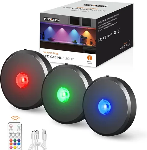 Vista 11 de Luces de disco recargables con control remoto, 12 luces LED de cambio de color inalámbricas para debajo del gabinete, luces LED RGB para TV