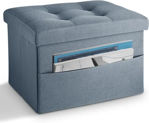 Vista 25 de LINMAGCO Otomana Otomana de almacenamiento con almacenamiento pequeño reposapiés taburete debajo del escritorio, reposapiés plegable corto de tela