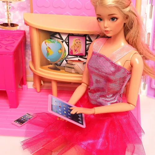 Vista 5 de Miunana Accesorios para muñecas con mini equipo de gafas de sol para teléfono de computadora - Juego de computadora de casa de muñecas de metal