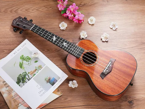 Vista 6 de Ranch Ukelele de concierto de 23 pulgadas, kit de ukelele profesional pequeño hawaiano para guitarra hawaiana, paquete de iniciación, bolsa