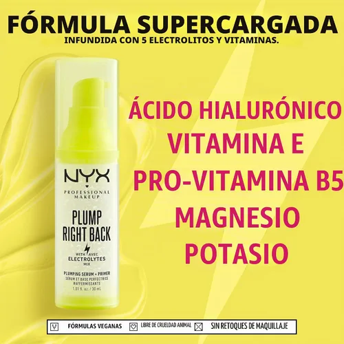 Vista 4 de NYX PROFESSIONAL MAKEUP Sérum y prebase voluminizador Plump Right Back, con ácido hialurónico