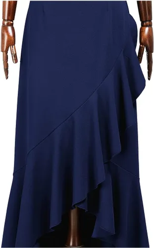 Vista 9 de Miusol Vestido largo formal de cóctel con cuello en V y volantes para mujer