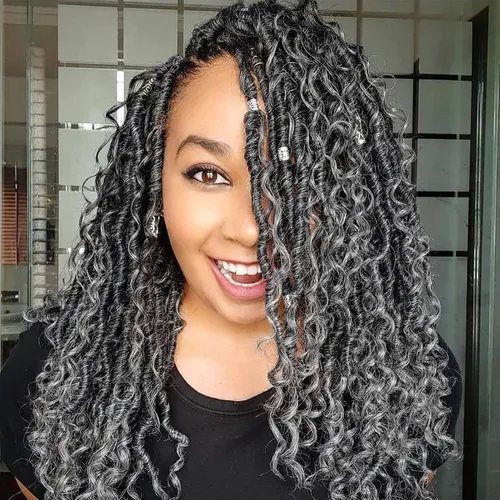 Vista 32 de 8 pulgadas Goddess Faux Locs pelo de ganchillo para mujer negro 7 paquetes de rastas estilo bohemio río para mujeres niños cabello pre rizado