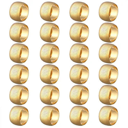 Vista 10 de Servilleteros redondos para mesa de comedor, fiestas, bodas, reuniones familiares, banquetes de Navidad, cenas, decoraciones (12 juegos dorados)