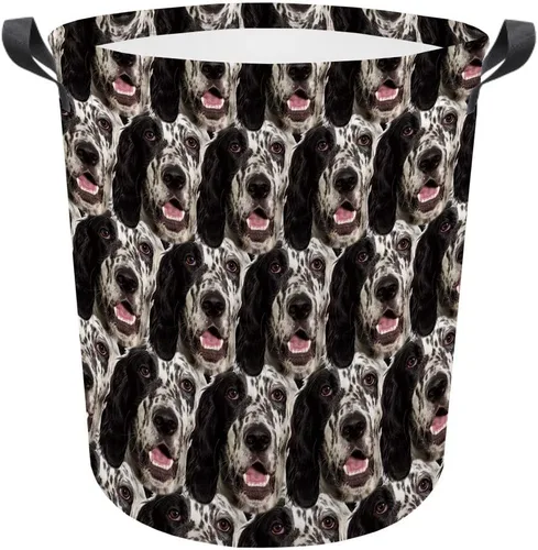 Vista 5 de Cesta de lavandería con cara de perro, cesta de lavandería plegable con asa de tela impermeable, caja de juguetes, cesta de almacenamiento de ropa