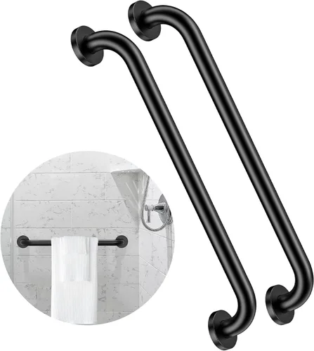 Vista 10 de Paquete de 2 barras de regadera de 16 pulgadas con diámetro de 1.25", ZUEXT Acero inoxidable satinado cepillado en color níquel, barra de agarre