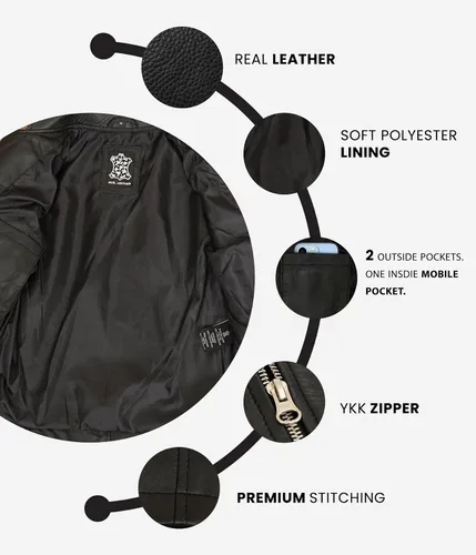 Vista 5 de Decrum Chaqueta de cuero real para mujer - Chaquetas de cuero de cordero negro y marrón para mujer
