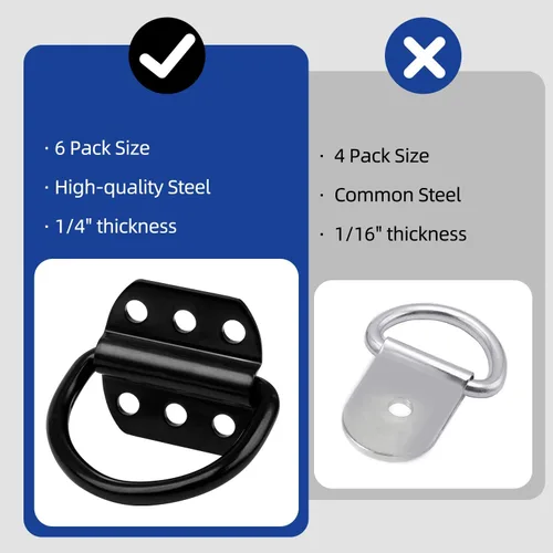 Vista 3 de 6 piezas de anclajes de amarre resistentes para remolque con anillo en D para remolque de plataforma y camión, anillo en D de 1/4