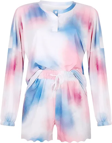 Vista 5 de Bidobibo Jogger Sets for Women 2 Piece Long Sleeve Shirts And Shorts Tie-Dye T-Shirts Cropped Tracksuit Casual Travel Outfit