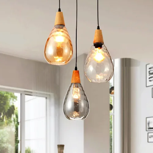 Vista 10 de Moderna Lámpara Colgante de 3 Luces de Vidrio en Tono Gris Ahumado con Globo de Cristal Clúster Lámpara de Techo de Estilo Nórdico con Múltiples