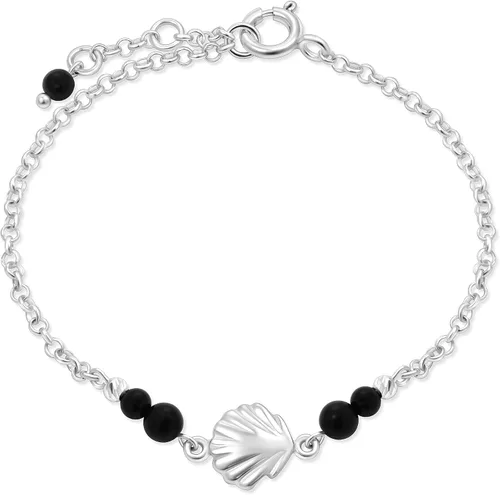 Vista 7 de Pulseras de plata de ley 925 para mujer, cuentas redondas de 0.118 pulgadas con dije de plata de ley de concha de mar, cadena ajustable de 6.3-7.1