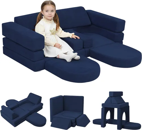 Vista 9 de MeMoreCool Sofá modular para niños, juego de sofá de escalada de espuma de 10 piezas para edades de 2 a 6 años, construcción creativa de fortalezas
