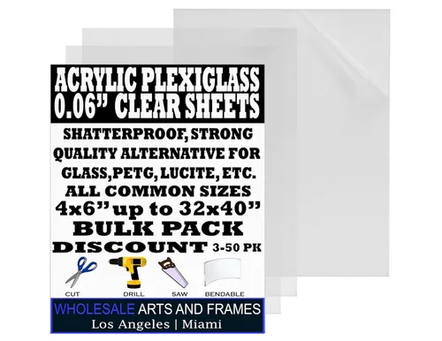 Vista 6 de WHOLESALE ARTS AND FRAMES 0.06'' de plexiglás transparente 4x6 Paquete de 3, panel de PET de acrílico de lucita transparente. Vidrio ligero