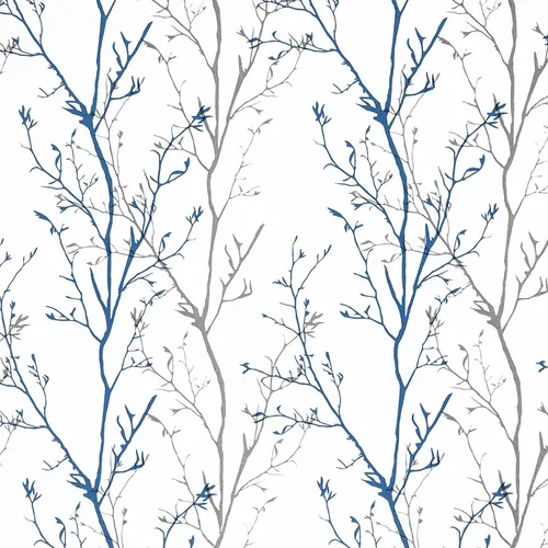 Vista 10 de Papel de contacto para despegar y pegar ramas de árbol, color gris y azul, 17.7 x 118 pulgadas, papel tapiz moderno de ramas de árbol extraíble