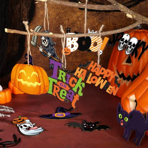 Vista 6 de Gerrii 40 adornos para árbol de Halloween con cuerda, estilo clásico