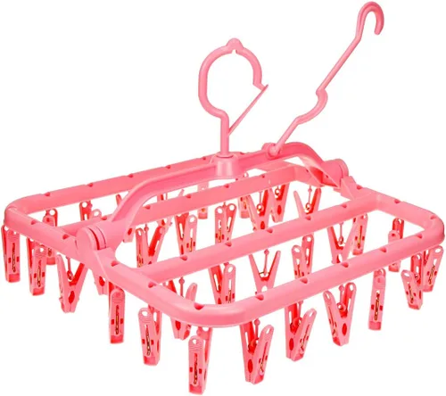 Vista 7 de Percha plegable para secar la ropa sucia, perchas con 32 clips, colgador de clip para secar ropa interior, ropa de bebé, calcetines, brasier Verde
