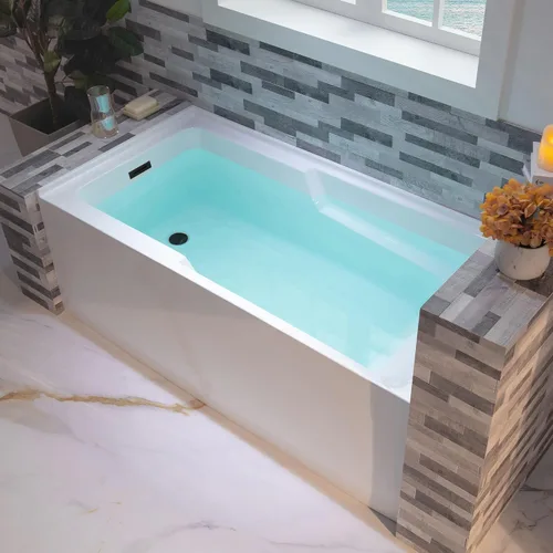 Vista 24 de WOODBRIDGE Bañera rectangular de acrílico de 60 pulgadas en blanco con drenaje derecho, drenaje desplegable de níquel cepillado incluido BA6030R