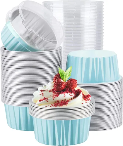 Vista 19 de EUSOAR Forros para cupcakes para hornear, 50 forros para magdalenas de 5 onzas, moldes de papel de aluminio desechables, recipientes de postre