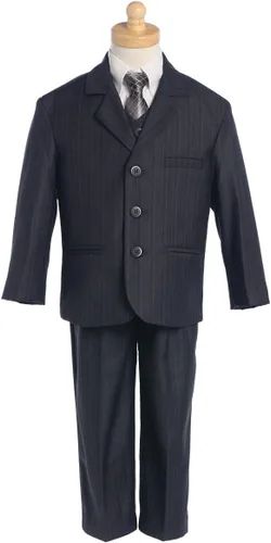 Vista 2 de Traje de rayas gris oscuro de 5 piezas con corbata plateada