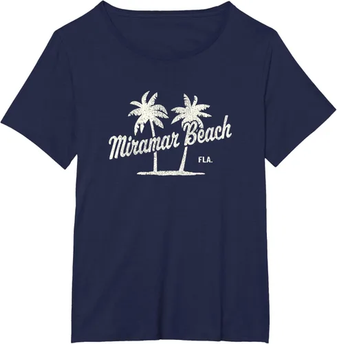 Vista 22 de Miramar Beach Florida Vintage 70s Palm Trees - Camiseta gráfica, Azul / Patchwork, S