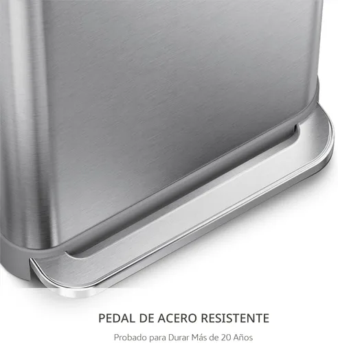 Vista 6 de Simplehuman - Cubo de basura rectangular para cocina de 45 litros / 12 galones, a pedal, con tapa de cierre suave, de acero inoxidable pulido