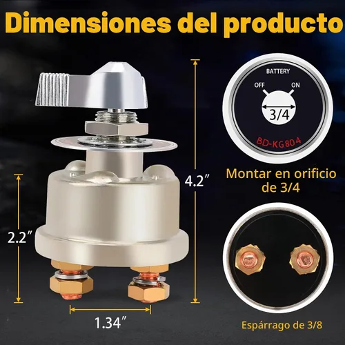 Vista 5 de Interruptor maestro de desconexión de batería de 12-48V, interruptor de corte de energía de batería de alta corriente de 200A con placa frontal
