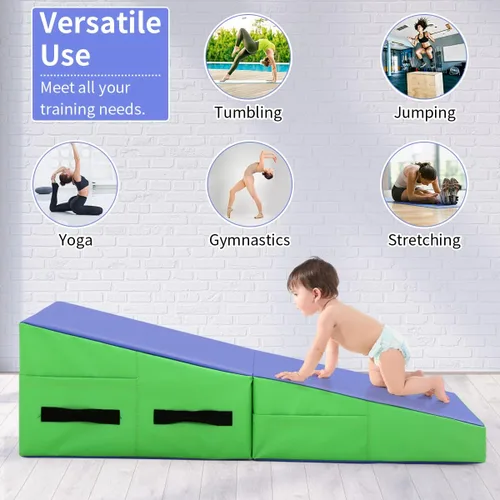 Vista 6 de BLKMTY Colchoneta de gimnasia inclinada de 48 x 24 pulgadas, tapete plegable con cuña de queso para niños, tapete de yoga para interiores