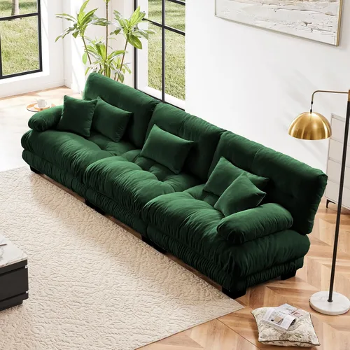Vista 40 de Sofá modular en forma de U de 118 pulgadas con 2 otomanas, sofá de nube de terciopelo peletizado con almohadas de apoyabrazos de refuerzo, cómodo