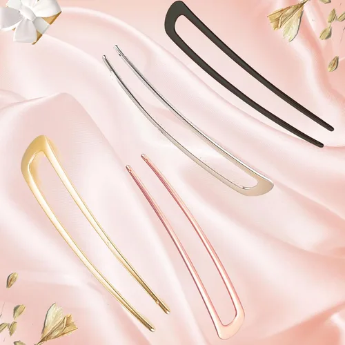 Vista 5 de 4 horquillas de metal para el cabello en forma de U, pinza para el cabello francés con placa de moño largo, horquilla para el cabello, accesorios