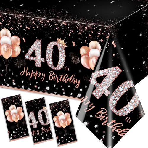 Vista 14 de GREHUMOR 3 manteles de fiesta de cumpleaños número 13 para niñas, color oro rosa, suministros de fiesta de cumpleaños de 13 años, cubierta de mesa