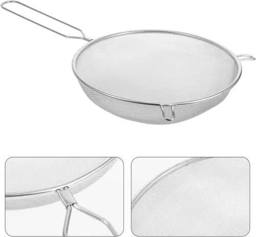 Vista 9 de Lurrose Cucharón ranurado de malla de acero inoxidable de 10 pulgadas, mango largo, para servir alimentos, drenaje, colar, alimentos calientes