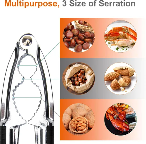 Vista 4 de Cascanueces, 8 piezas de cascanueces multiusos de acero inoxidable para mariscos y pecanas, herramientas para agrietar nueces con mango
