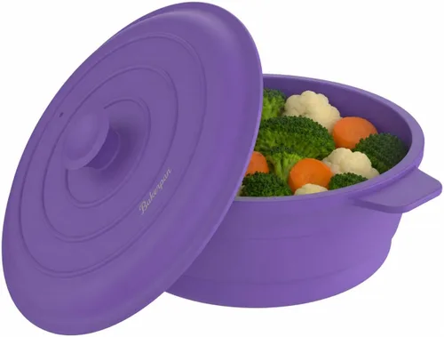 Vista 7 de Bakerpan - Set de 4 recipientes de silicona para microondas para cocinar huevos, 12 cm x 4,4 cm, pequeño tazón con tapa, mini recipiente plegable