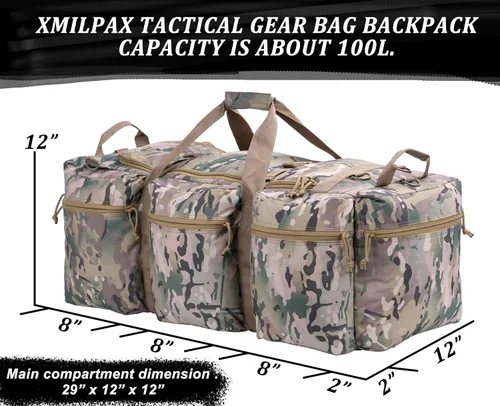 Vista 2 de Bolsa de lona militar grande de 100 L, bolsa de lona para despliegue, equipo deportivo, bolsa de equipaje de viaje con correas desmontables para AT