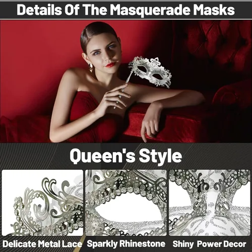 Vista 4 de Erythem Máscara de mascarada veneciana para mujer, para Halloween, carnaval, cosplay, fiesta de disfraces