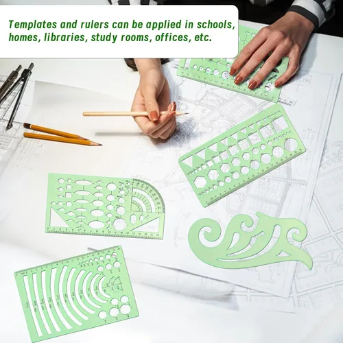 Vista 6 de 18 plantillas de dibujos geométricos, plantillas de dibujo, herramientas de dibujo, plantillas para dibujar, plantilla de dibujo con una bolsa