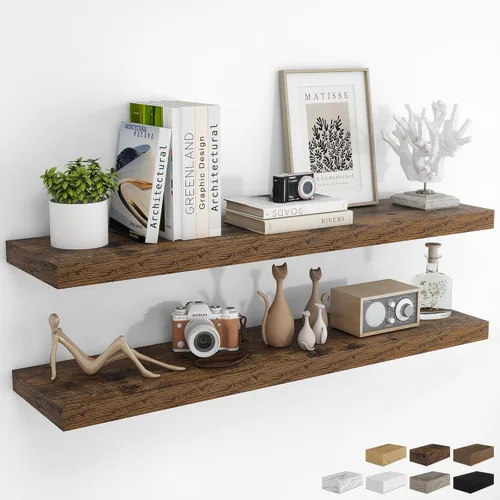 Vista 26 de RICHFOCUS Estantes flotantes de 8 pulgadas para estantes cuadrados de pared para dormitorio, cocina, baño, estante flotante de madera rústica