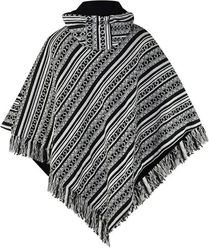 Vista 4 de virblatt - Poncho para hombre 100 algodón Poncho mexicano Baja sudadera con capucha para hombre Reversible Capa azteca mexicana con capucha