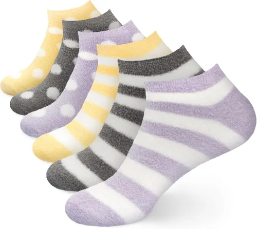 Vista 15 de BambooMN Calcetines de spa de nailon mullidos con infusión de aloe para mujer, color morado lavanda, 3 pares